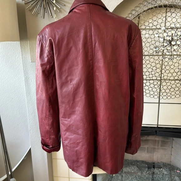 Echtes Leder Wine Red Luxurious NAPPA Leather Jacket Size 50 which fits like  XL - Picture 3 of 12